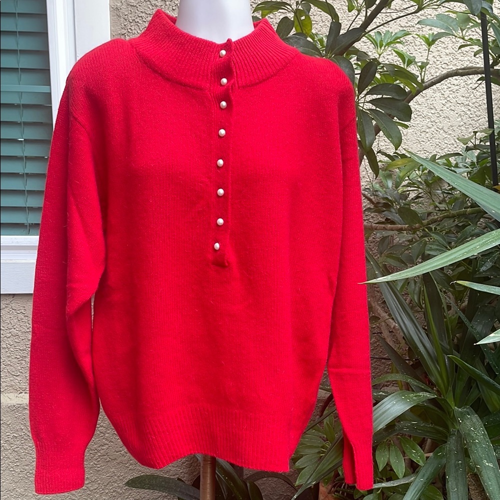 New vintage Vibrant Red Christie & Jill Cowl Neck Sweater with Relaxed Fit